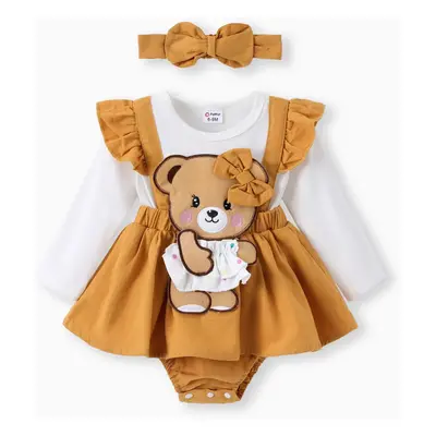 Baby Girls Clothes Bear Style Embroidered Romper with Headband