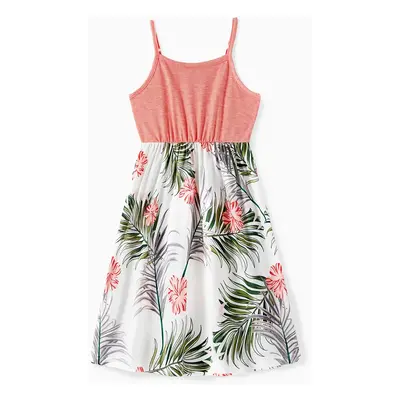 Family Matching Allover Plant Print Cami Dresses and Short-sleeve Colorblock Spliced T-shirts Se