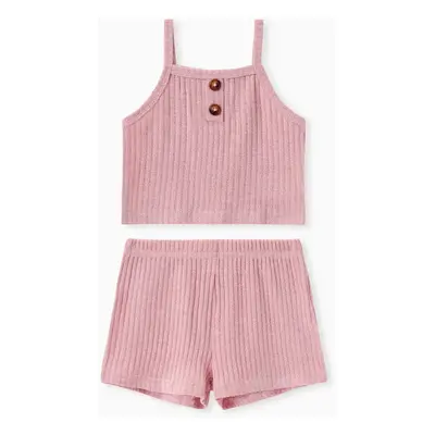 2pcs Toddler Girl Solid Ribbed Camisole and Shorts Set