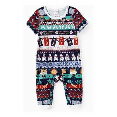 Family Matching Animal Pattern Letter Print Short Sleeves Pajamas Sets with Pockets