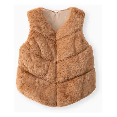 Toddler Girl Trendy Button Design Fuzzy Faux Fur Vest Coat