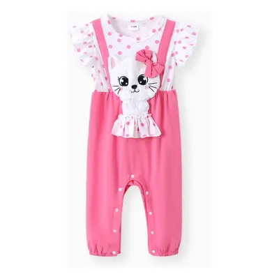 Baby Girl Sweet Hyper-Tactile 3D Giraffe Short Sleeve Jumpsuit