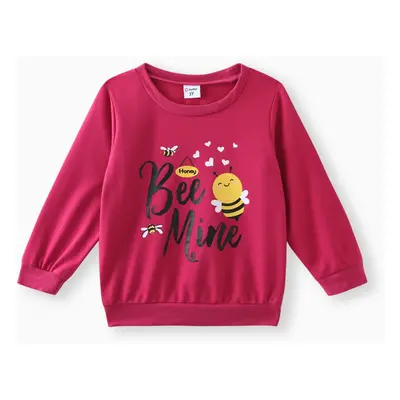 Toddler Girl Letter Bee Print Casual Pullover Sweatshirt