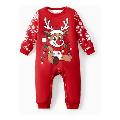 Reindeer Sweatshirt Christmas Matching Family Outfits Red&Blue Colors (Long Sleeves)