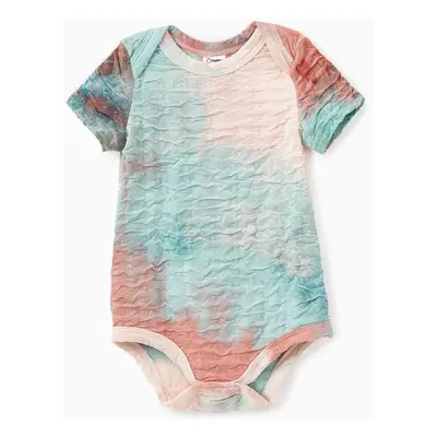 Mommy and Me Matching Sets Short Sleeves Tie-Dye Textured Fabric Top and Shorts with Pockets