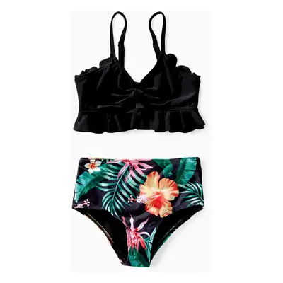 Family Matching Tropical Floral Drawstring Swim Trunks or Shell Edge Bikini