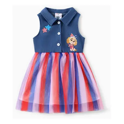 Paw Patrol Toddler Girls Independence Day 1pc Character Print Imitation denim Cotton Mesh Sleeve