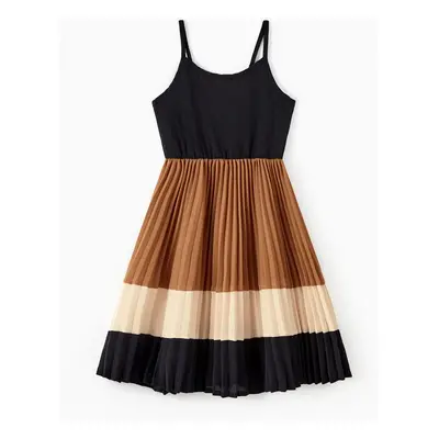 Family Matching Sets Three-Color Tee or Cami Strap Top Flowy Pleated Bottom Dress