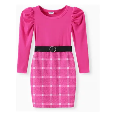 Toddler/Kid Girl Colorblock Puff-sleeve Dress