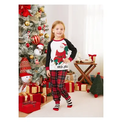 Christmas Family Raglan Sleeves Funny Santa Graphic Plaid Pants Pajamas Sets with Drawstring and