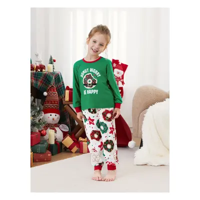 Christmas Family Matching Donut Worry Be Happy Allover Pants Pajamas Sets with Drawstring and Po