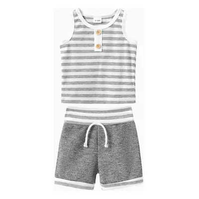 100% Cotton 2pcs Baby Boy/Girl Striped Sleeveless Tank Top and Shorts Set