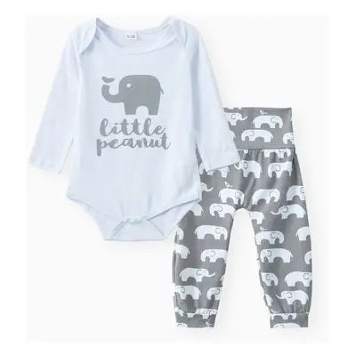 3pcs Baby Boy/Girl 95% Cotton Long-sleeve Letter and Elephant Print Set