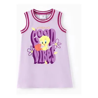 Looney Tunes Toddler Girls 1pc Tweety Letter Floral Print Sleeveless Sporty Dress