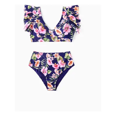 Family Floral Drawstring Swim Trunks or Reversible Flounce Sleeves Bikini