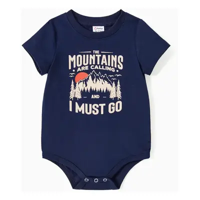 Quick-Dry Family Matching Mountain Graphic Slogan Print Oversize Tee or Flowy Strap Dress with P