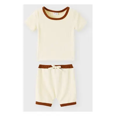 2pcs Baby Boy/Girl Solid Ribbed Short-sleeve Tee and Shorts Set