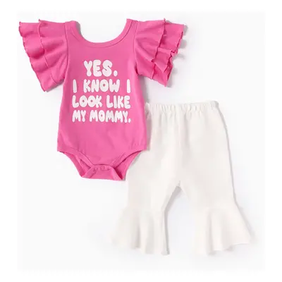 Baby Girl 2pcs Sweet Letter Print Romper and Flared Pants Set