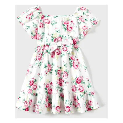 Family Matching Color Block Tee and Ditsy Floral Shirred Top Dress Sets