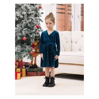 Blue Matching Family Outfit Plaid Shirt and Velvet Dress (Long Sleeves)