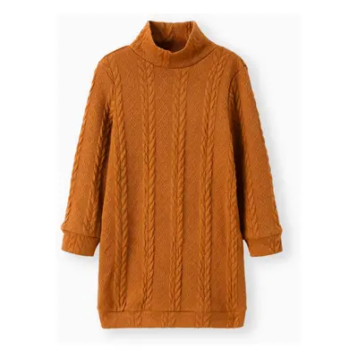 Kid Girl Solid Color Cable Knit Textured Mock neck Sweater Dress