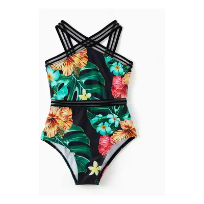 Family Matching Allover Tropical Plant Print One-piece Swimsuit and Swim Trunks