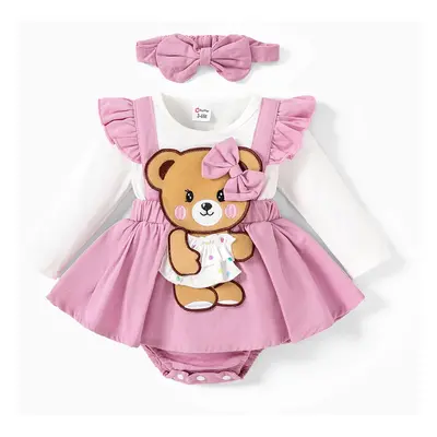 Baby Girls Clothes Bear Style Embroidered Romper with Headband