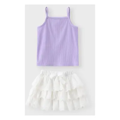 Cute Purple Suspender Top and White Princess Dress Set for Baby Girls