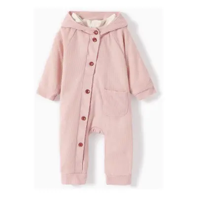 Baby 95% Cotton Long-sleeve Thickened Fleece Lined Hooded Waffle Jumpsuit