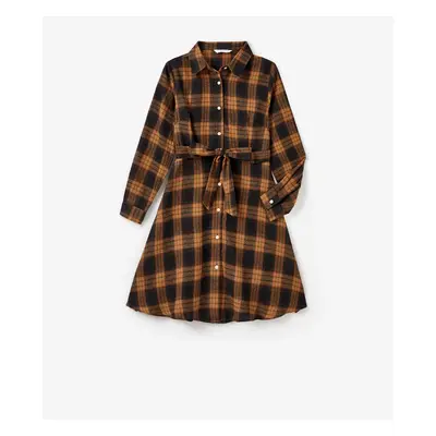 Christmas Family Matching Sets Brown&Black Check Plaid Long-sleeve Botton Dwon Top/Dress/Romper