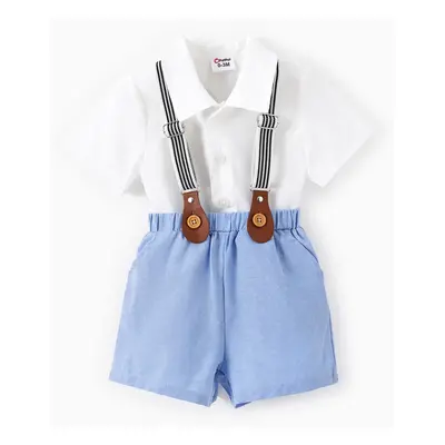 Baby Boy 2pcs Button Romper and Overalls Set