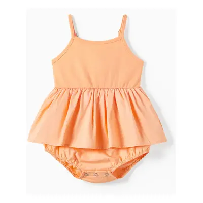 Mommy and Me Orange Cotton Sleeveless A-Line Strap Dress