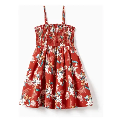 Mommy and Me Red Floral Shirred A-Line Strap Dress