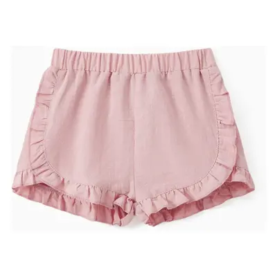 Baby Girl 100% Cotton Solid Ruffle Trim Shorts