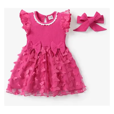 Baby Girl Sweet Mesh Splice Dress with Headband