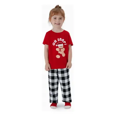 Christmas Family Matching Gingerbread Man Print Short-sleeve Tops and Plaid Pants Pajamas Sets