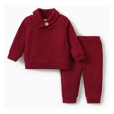 2pcs Baby Girl/Boy Casual Solid Color Set with Lapel