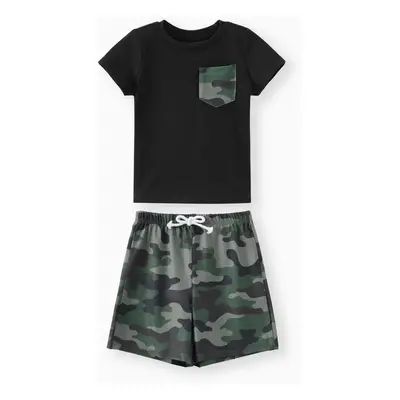 Naia 2pcs Toddler/Kid Boy Pocket Design Short-sleeve Tee and Camouflage Print Shorts Set