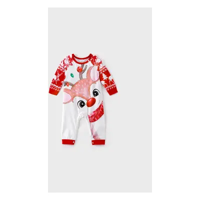 Christmas Deer & Lights Print Red Family Matching Raglan-sleeve Pajamas Sets