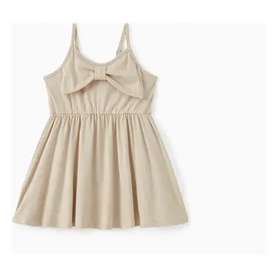 Family Matching Light Apricot Polo Shirt or Bow Design Flowy A-Line Strap Dress Sets