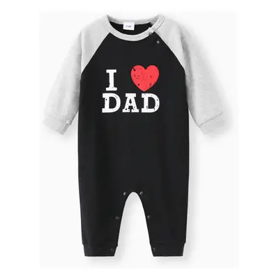 100% Cotton Letter and Heart Print Long-sleeve Baby Jumpsuit