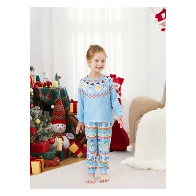 Blue Matching Christmas Pajamas Snowman Pattern Long Sleeves Family PJs Sets