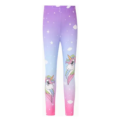 Kid Girl Unicorn Print Colorblock Elasticized Leggings