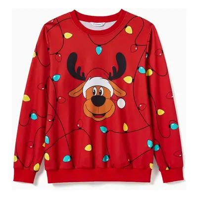 Christmas Family Matching Cartoon Reindeer & Lightbulb Print Long Sleeves Tops