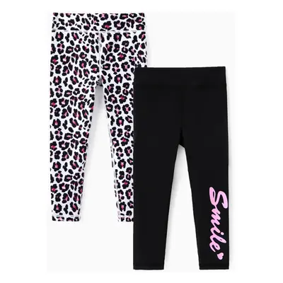 Toddler/Kid Girl 2-Pack Solid＆Leopard Print Leggings Set