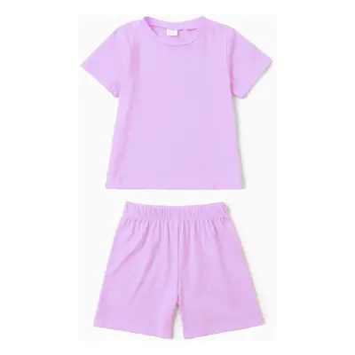 Toddler Boy/Girl 2pcs Cotton Solid Color Tee and Shorts Set