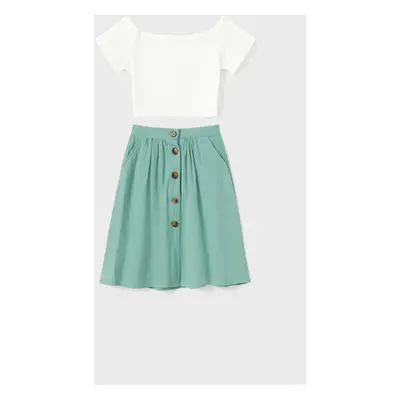 Family Matching Sets Slogan Tee or White Top Mint Green Button Skirt with Pockets Co-ord Sets