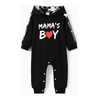 Baby Boy Letter Print 3D Ears Detail Camouflage Lined Hooded Fleece Spliced Long-sleeve Jumpsuit