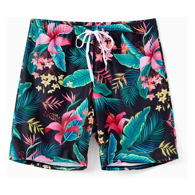 Family Matching Allover Plant Print Crisscross One-Piece Swimsuit and Swim Trunks