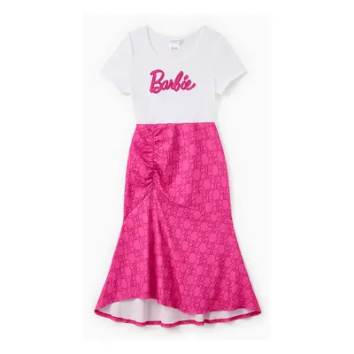 Barbie Mommy and Me Classic Letter Print Cotton Ruffle Bowknot Dress